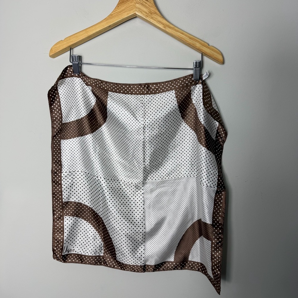 Vera Vintage Silky Scarf Square Chocolate Brown White Polka Dot
